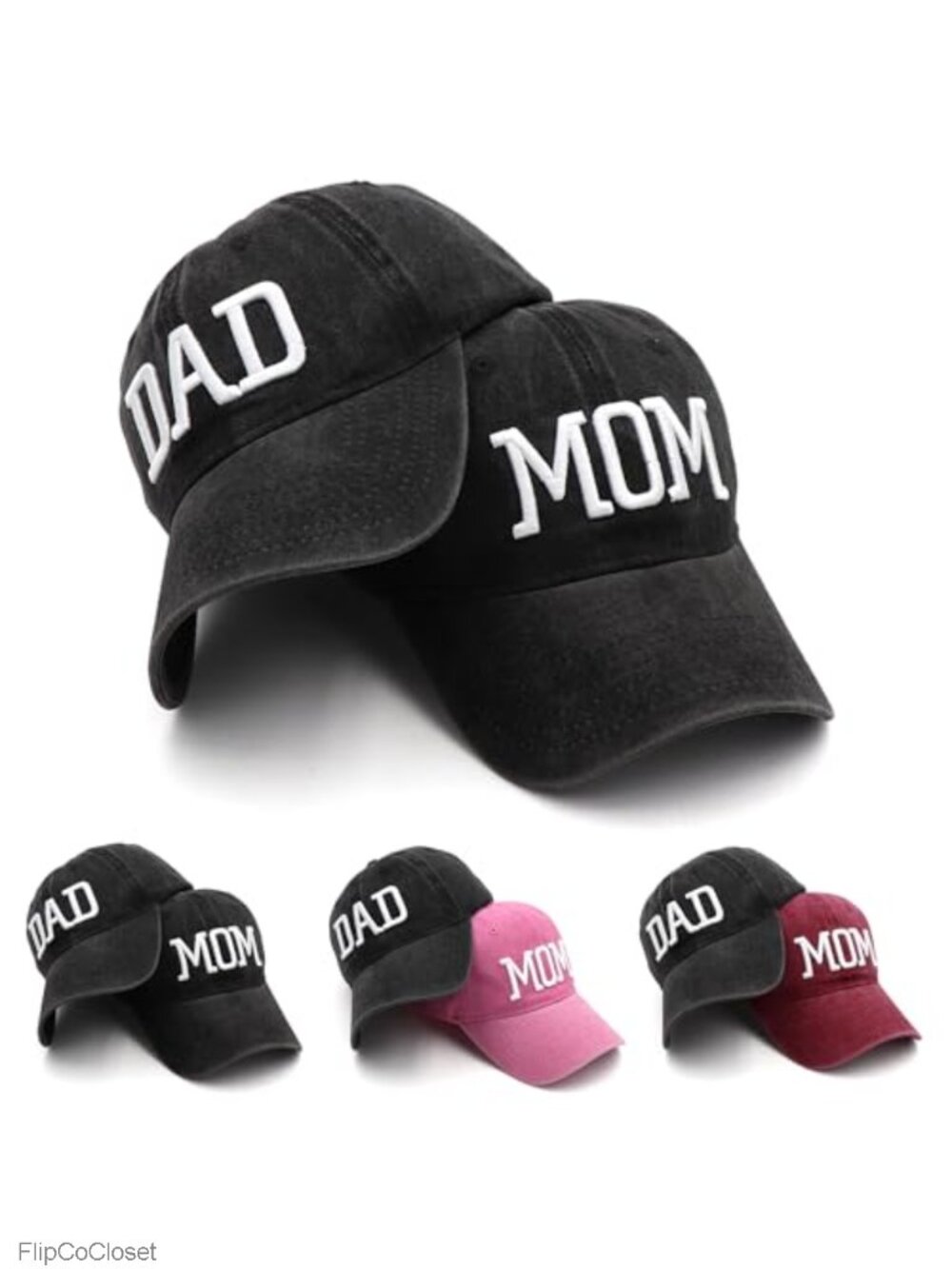 Mom and Dad Baseball Hats 2 Pack Embroidered Parent Gift Cotton Adjustable